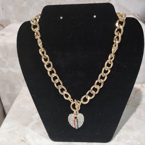 Rhinestone Striped Heart Toggle Necklace - Picture 2 of 2